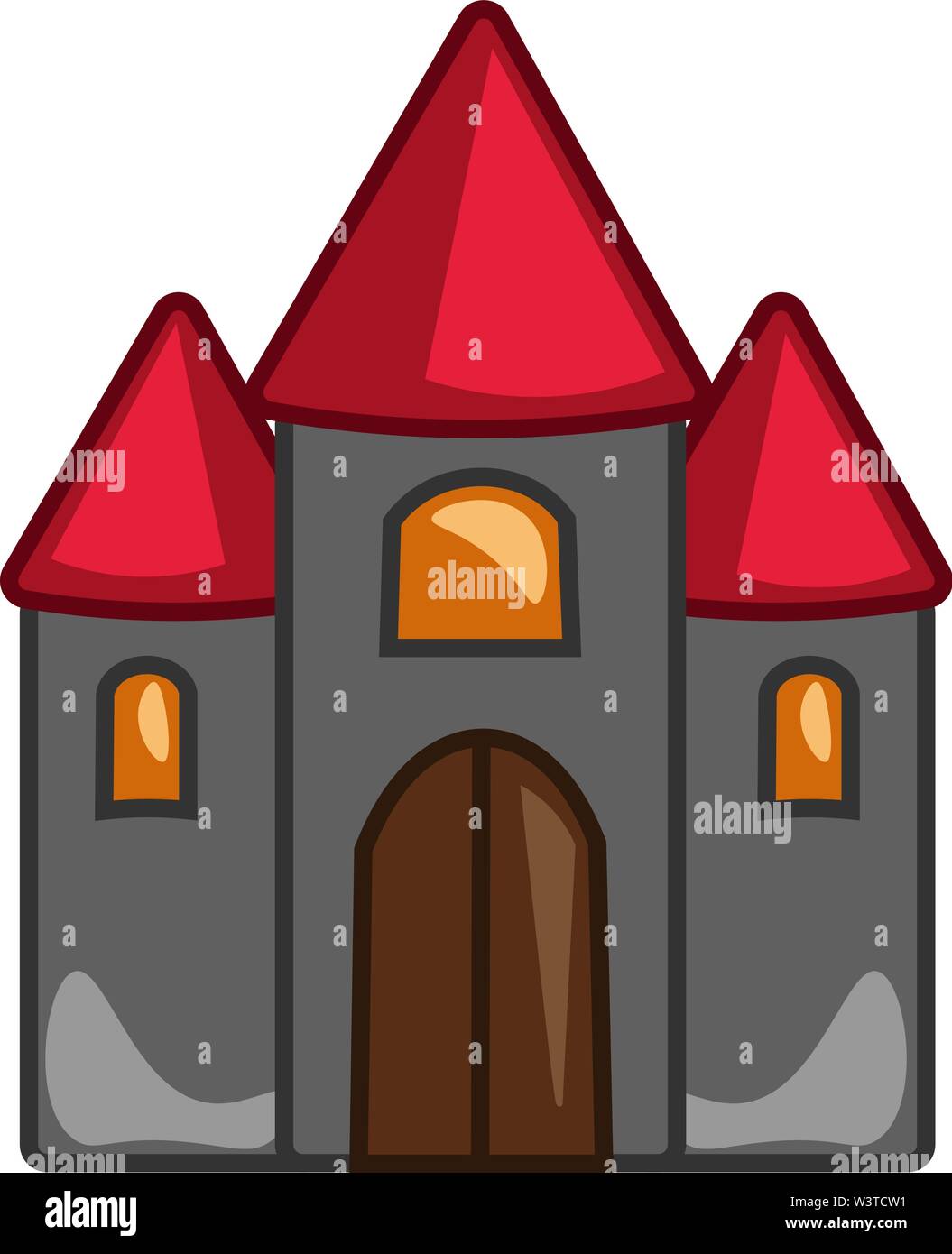 Un grande castello grigio con un tetto rosso e una grande porta anteriore, il vettore, il colore di disegno o illustrazione. Illustrazione Vettoriale