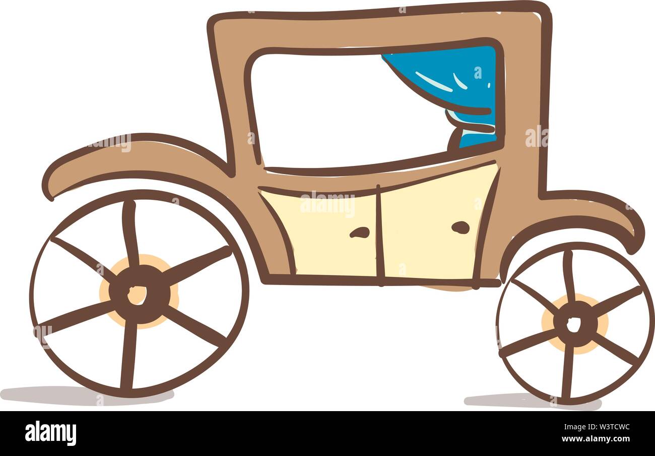 Un colore marrone carrozza con una cortina di blu, il vettore, il colore di disegno o illustrazione. Illustrazione Vettoriale