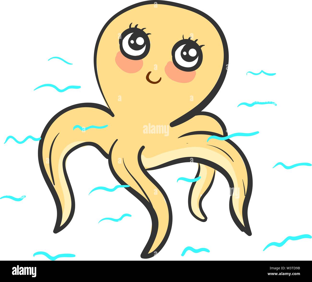 Un cartone animato di un simpatico polpo con guance rosate, il vettore, il colore di disegno o illustrazione. Illustrazione Vettoriale