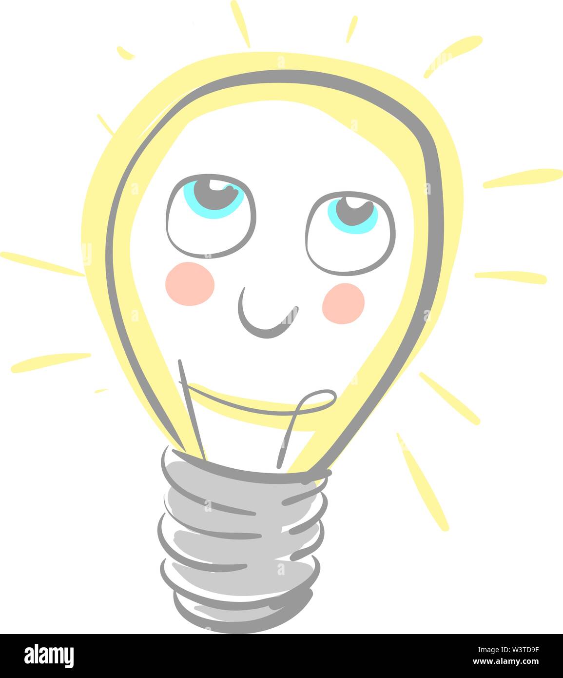 Un cartone animato di un simpatico splendente della lampadina con le guance rosate, il vettore, il colore di disegno o illustrazione. Illustrazione Vettoriale