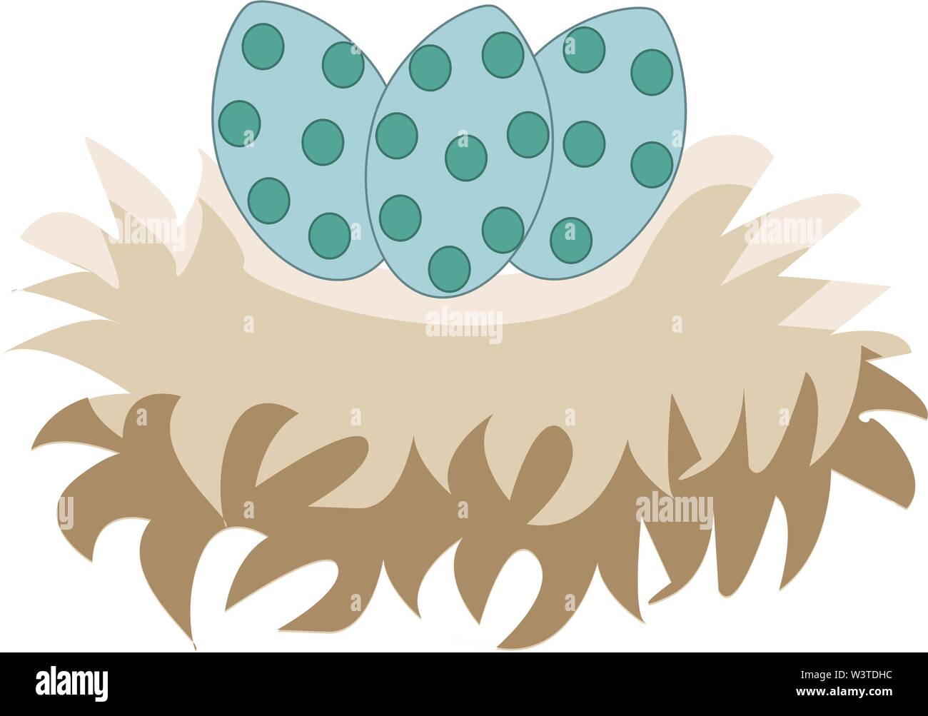 Un verde 3 uova di Pasqua sul nido scuro con macchie di verde nel nido, il vettore, il colore di disegno o illustrazione. Illustrazione Vettoriale