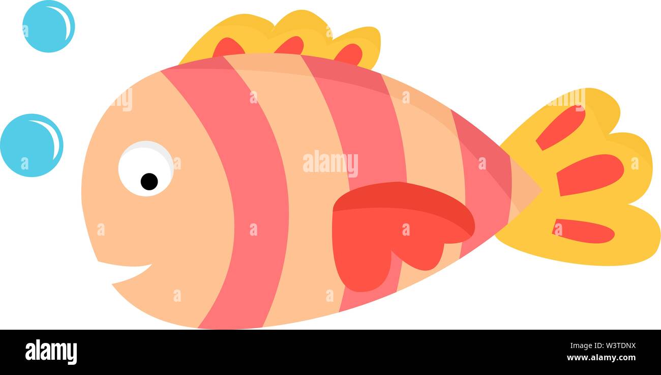 Un simpatico big eyed pesce a strisce rosa e la coda gialla, il vettore, il colore di disegno o illustrazione. Illustrazione Vettoriale