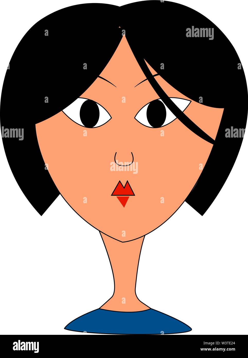 Una ragazza con un nero e i capelli corti e un labbra rosse, il vettore, il colore di disegno o illustrazione. Illustrazione Vettoriale