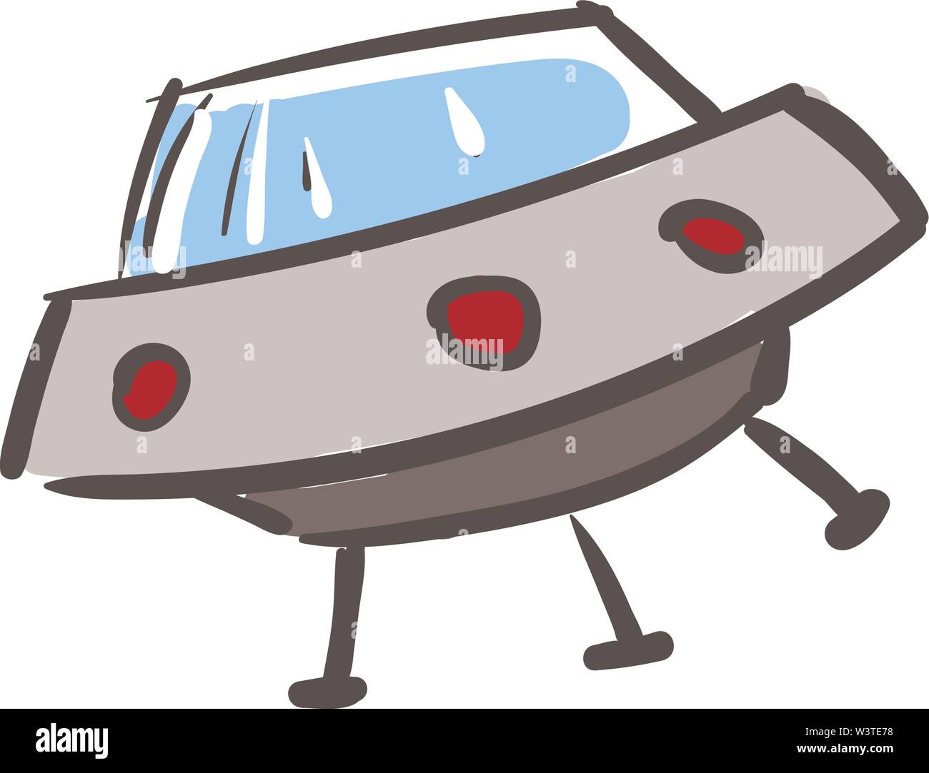 Grigio di un ufo con luci rosse, il vettore, il colore di disegno o illustrazione. Illustrazione Vettoriale