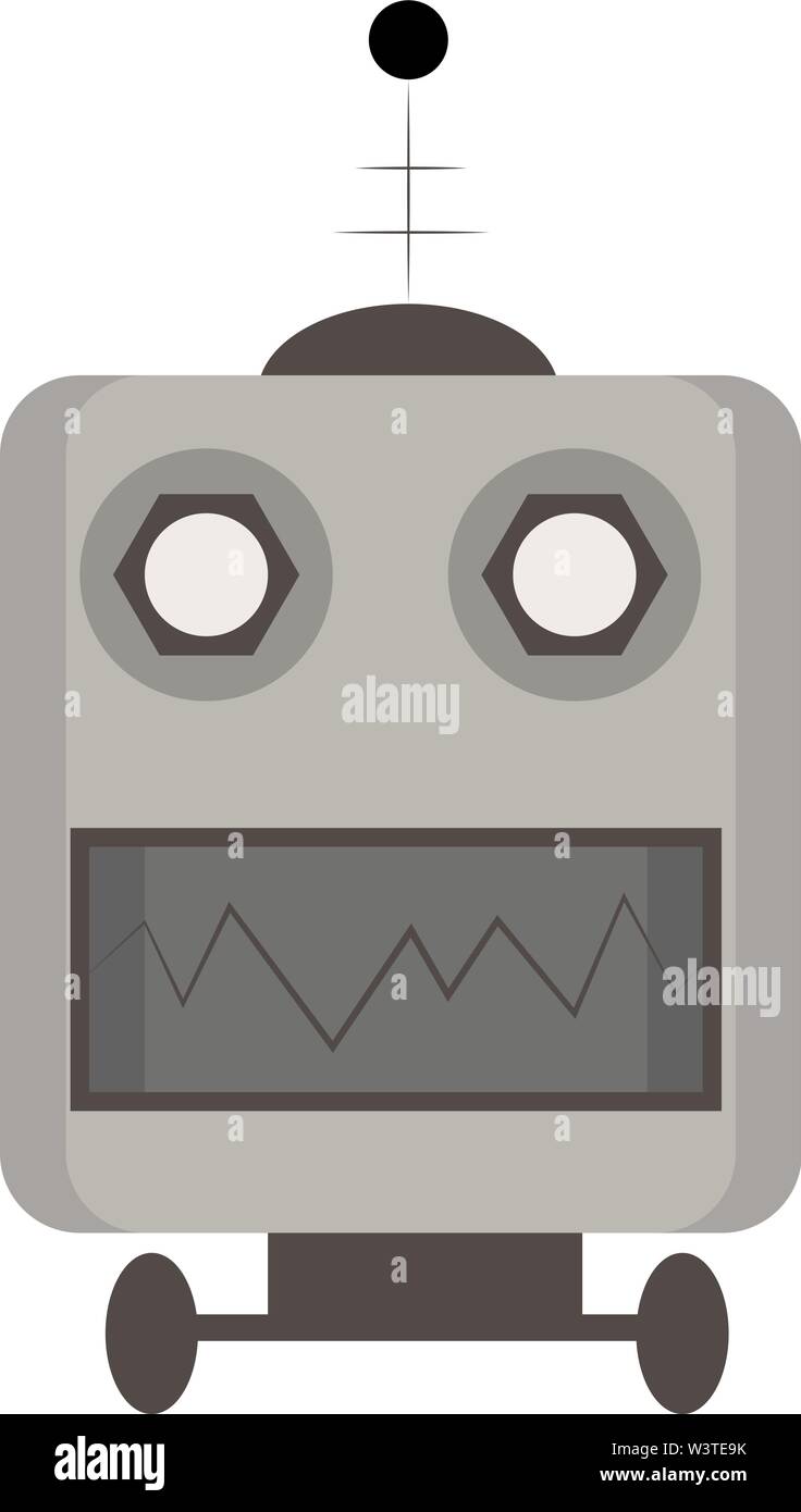 Un robot grigio con denti affilati, il vettore, il colore di disegno o illustrazione. Illustrazione Vettoriale