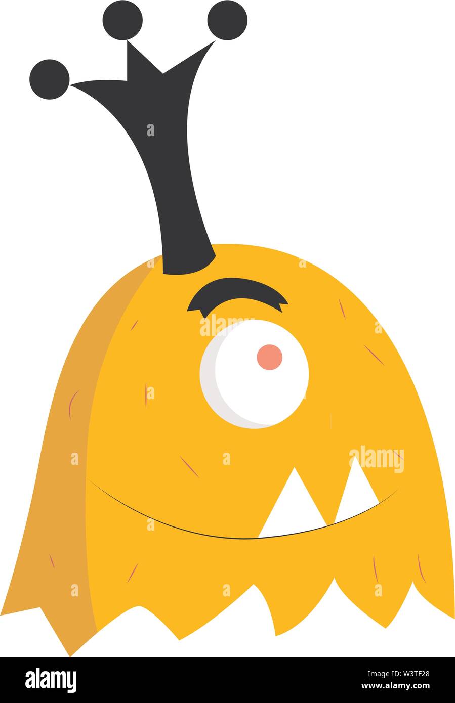 Un 1 eyed monster giallo con una corona di nero e 2 denti affilati, il vettore, il colore di disegno o illustrazione. Illustrazione Vettoriale