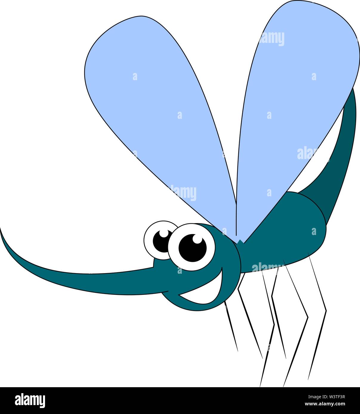 Un cartone animato di un felice mosquito con grandi occhi, il vettore, il colore di disegno o illustrazione. Illustrazione Vettoriale