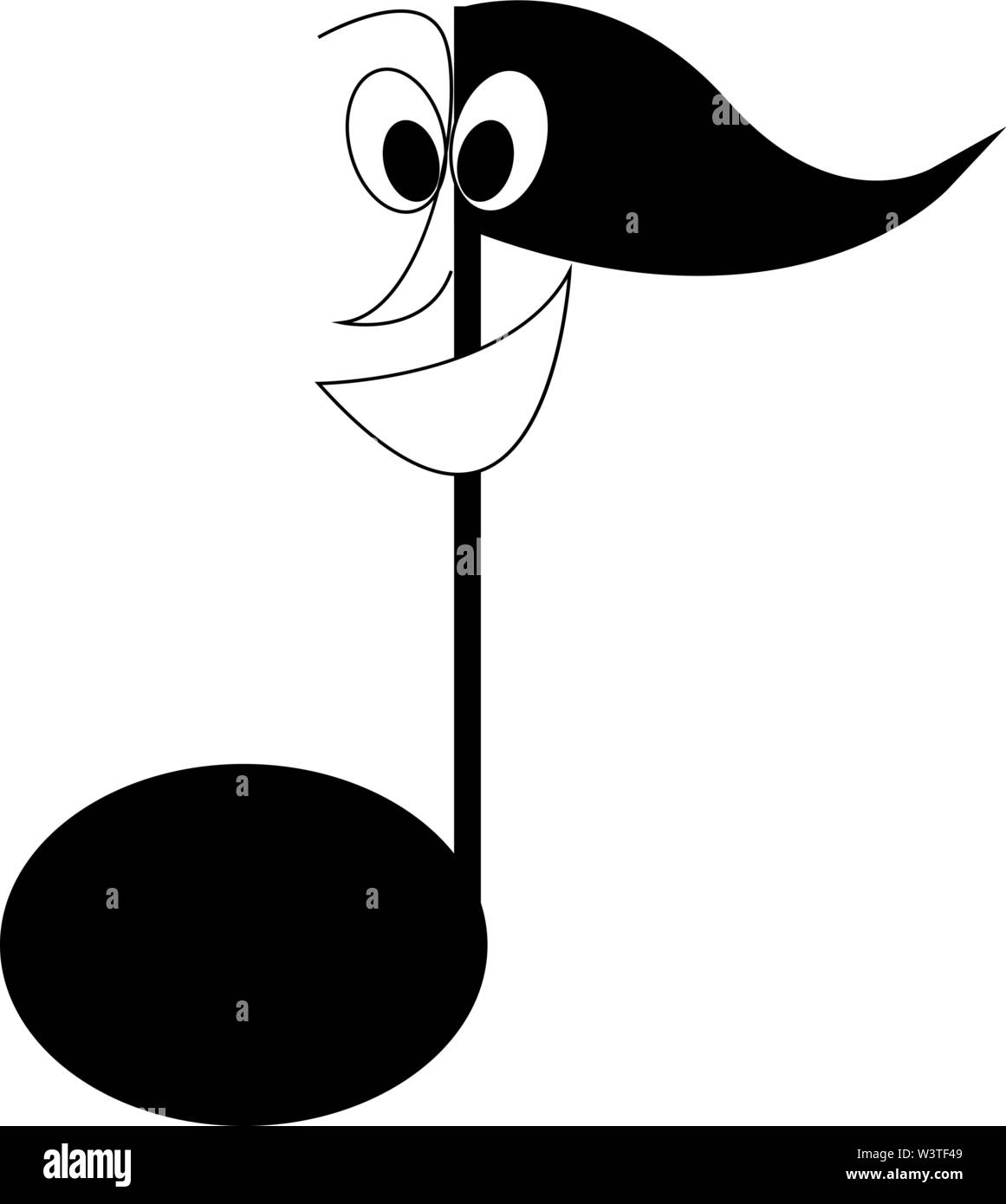 Un cartone animato di un nero felice nota musicale con grandi occhi, il vettore, il colore di disegno o illustrazione. Illustrazione Vettoriale