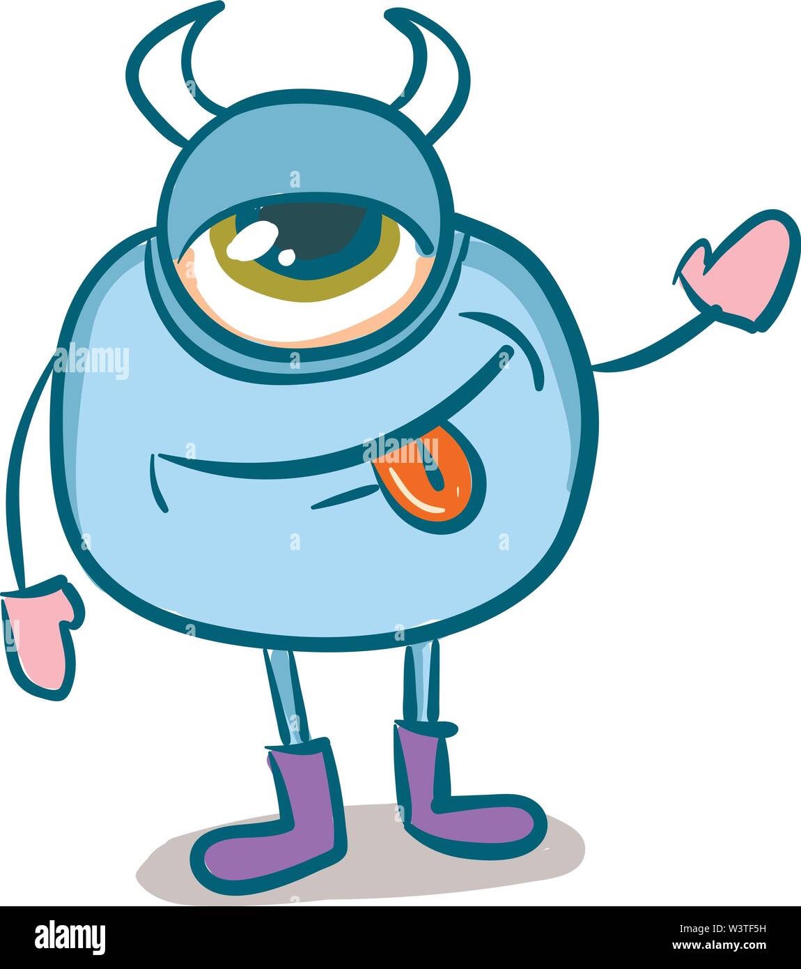 Un mostro blu con 1 big eye e due corna, il vettore, il colore di disegno o illustrazione. Illustrazione Vettoriale