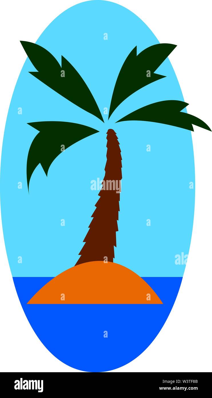 Un albero di palma in un isola arancione, il vettore, il colore di disegno o illustrazione. Illustrazione Vettoriale