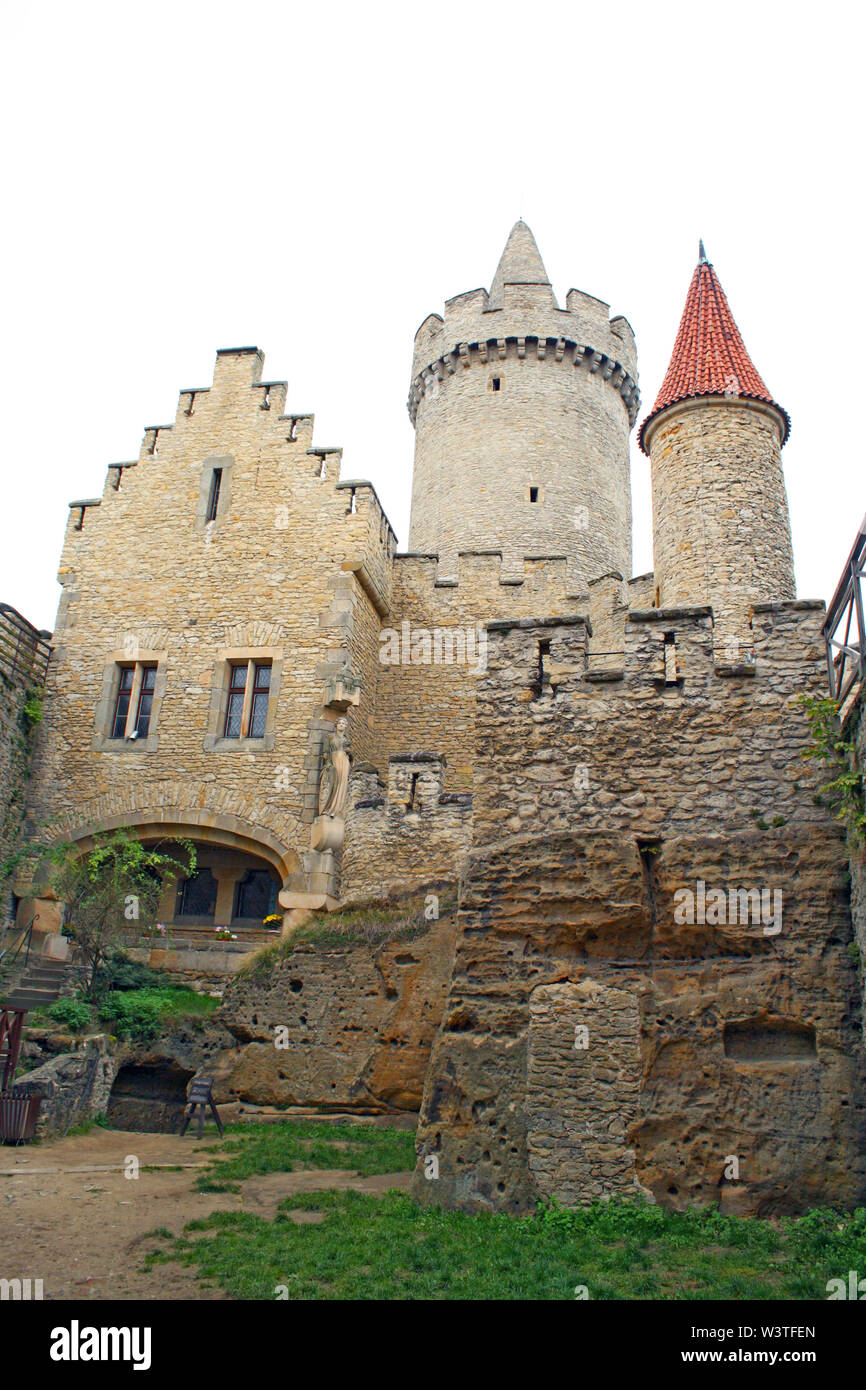 Medievale castello gotico Kokorin, Repubblica Ceca, Boemia settentrionale Foto Stock