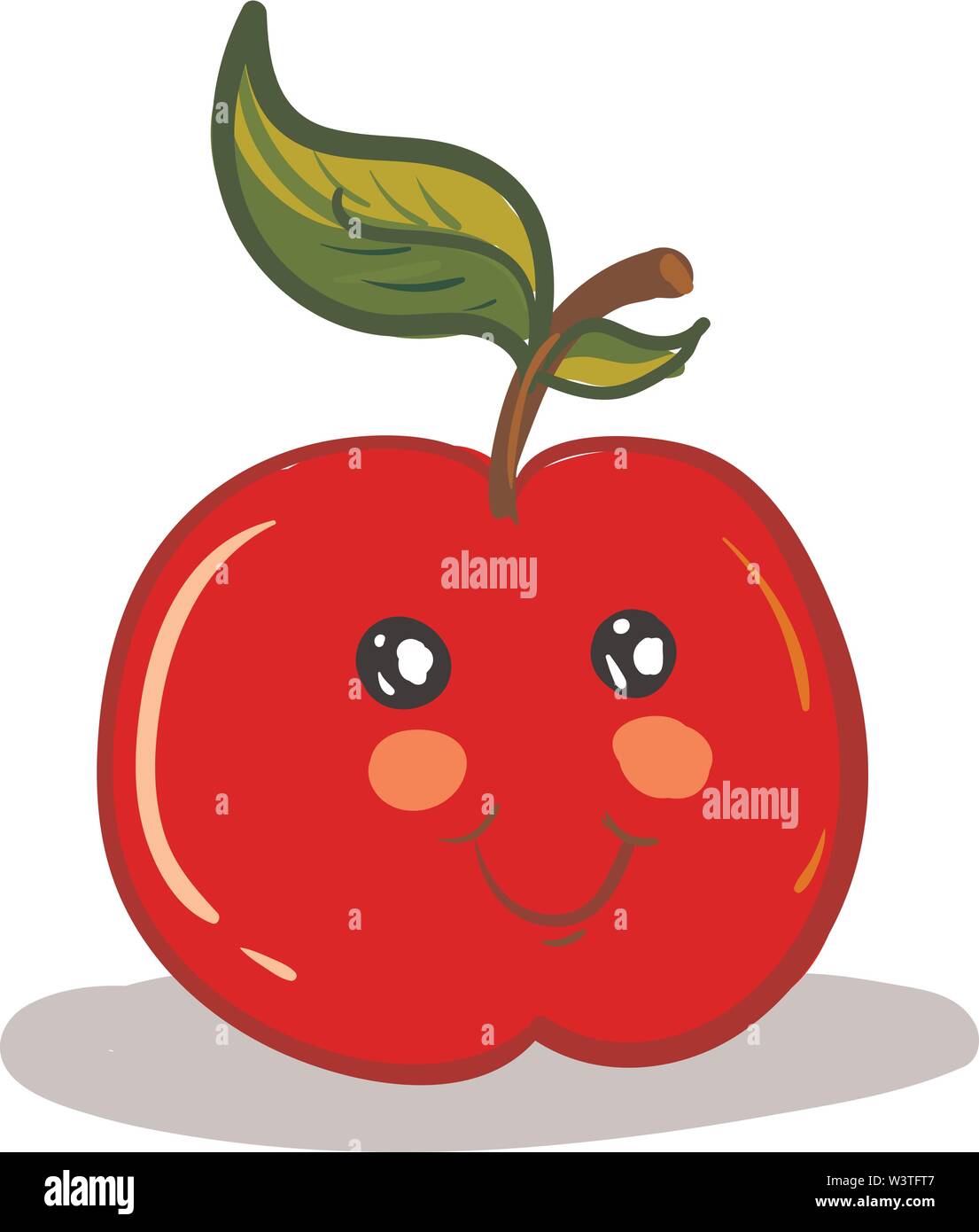 Una luminosa colorata di rosso apple con una singola foglia, vettore, il colore di disegno o illustrazione. Illustrazione Vettoriale