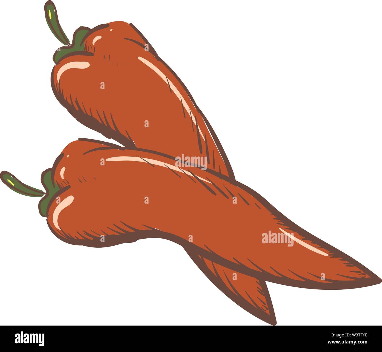 Due red hot chili peppers che sono piccante, vettore, il colore di disegno o illustrazione. Illustrazione Vettoriale