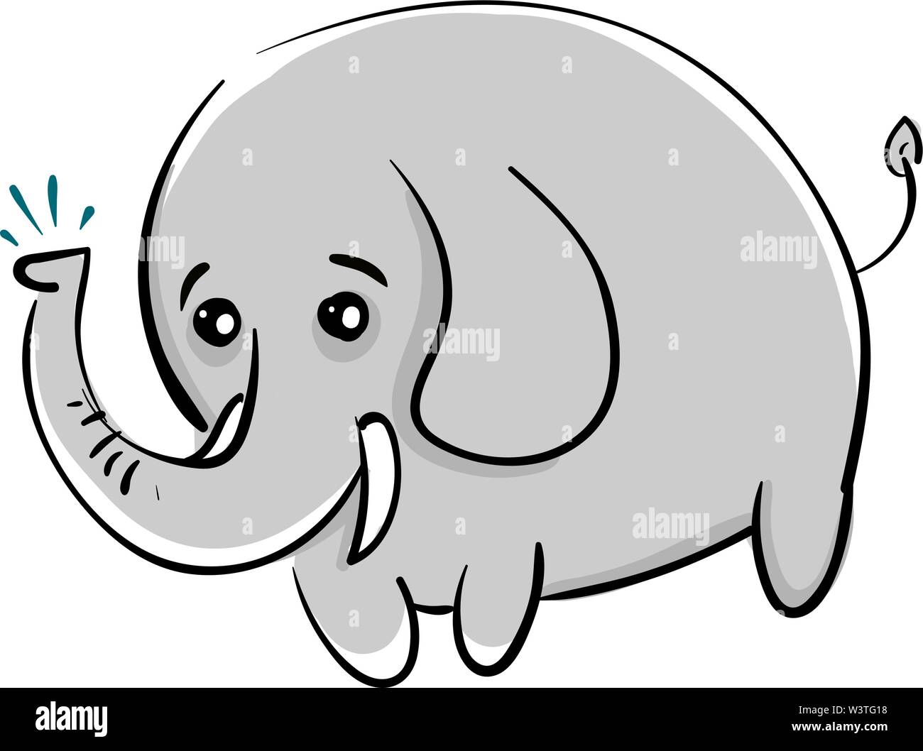 Un grasso baby elephant con una piccola coda, vettore, il colore di disegno o illustrazione. Illustrazione Vettoriale