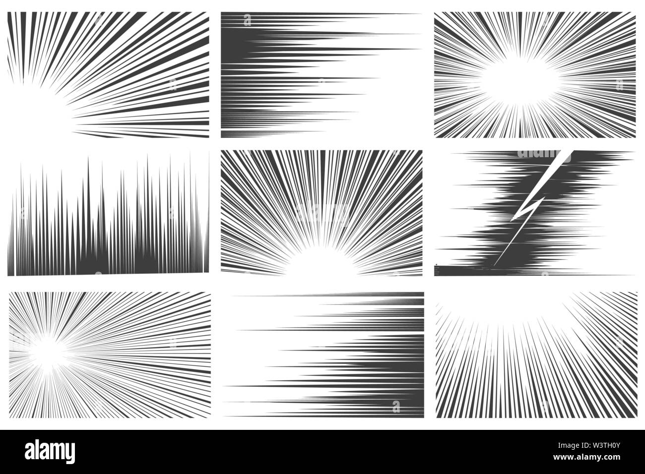 Fumetto radiale e la velocità lineare di set di sfondo isolato su sfondo bianco. Illustrazione Vettoriale. Illustrazione Vettoriale