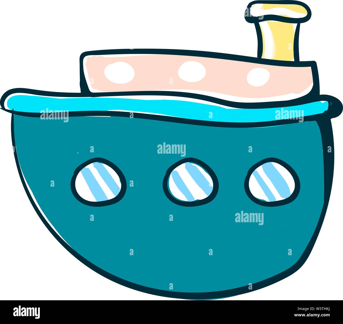 Big Blue ship, illustrazione vettore su sfondo bianco. Illustrazione Vettoriale