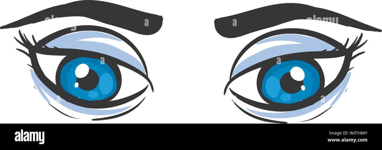 Carino grandi occhi blu, illustrazione vettore su sfondo bianco. Illustrazione Vettoriale