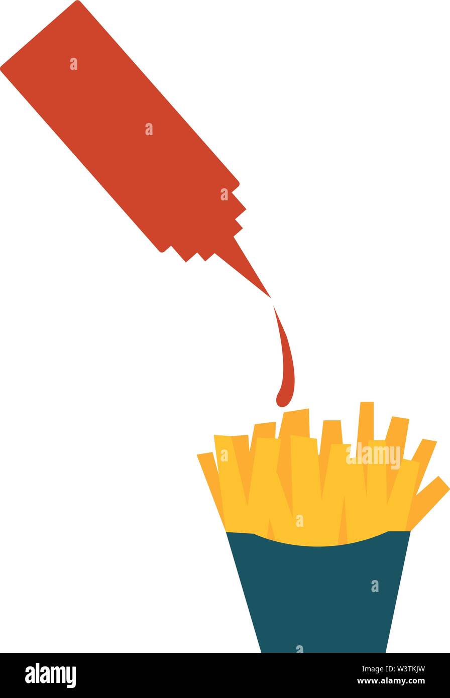 Patate fritte con ketchup, illustrazione vettore su sfondo bianco. Illustrazione Vettoriale