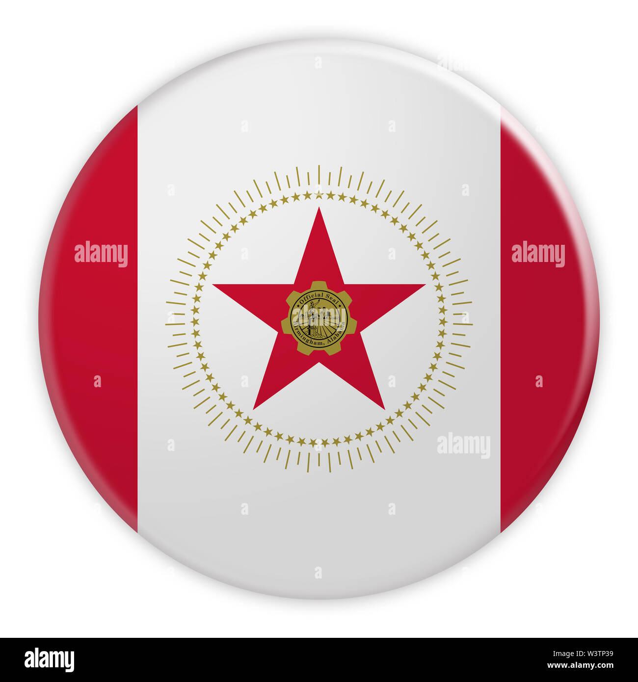 Usa il pulsante della città: Birmingham, Alabama bandiera Badge, 3d illustrazione su sfondo bianco Foto Stock