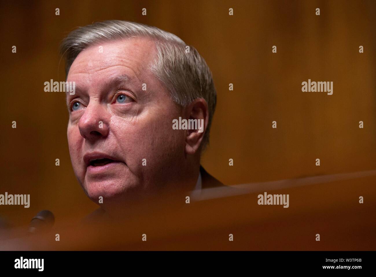 Stati Uniti il senatore Lindsey Graham (Repubblicano della Carolina del Sud) parla durante gli Stati Uniti Comitato del Senato sulla giustizia audizione del Campidoglio di Washington, DC, Stati Uniti il 17 luglio 2019. Il comitato è stato considerare la candidatura di Halil Suleyman Ozerden di essere stati Uniti Giudice di circuito per il quinto circuito. Credito: Stefani Reynolds/CNP | Utilizzo di tutto il mondo Foto Stock