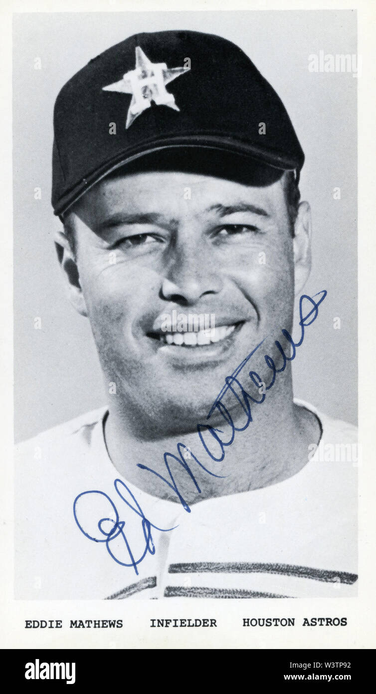 Foto autografate di star giocatore di baseball ed Mathews con la Houston Astros circa sessanta Foto Stock