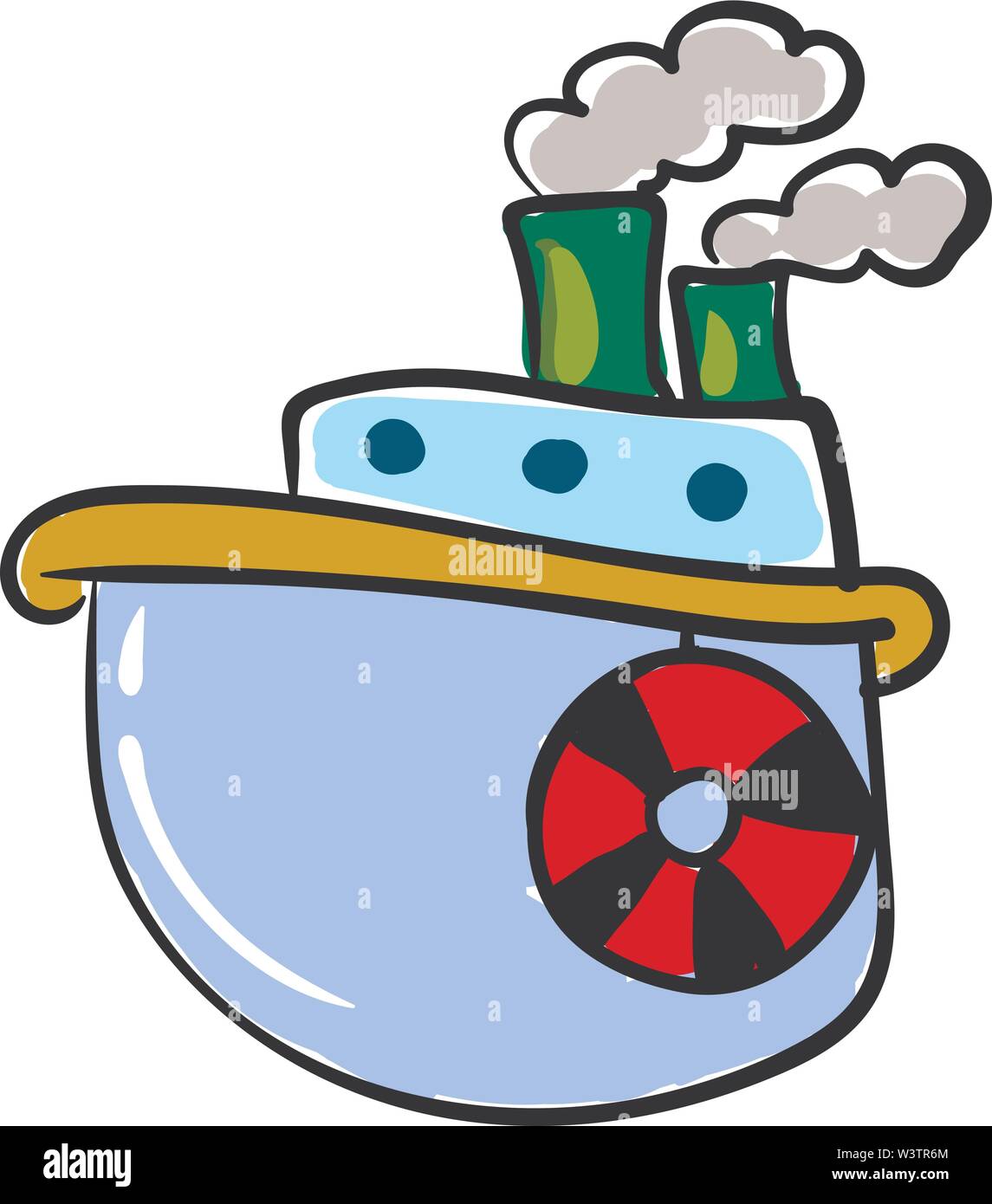 Blue Sailing Ship, illustrazione vettore su sfondo bianco. Illustrazione Vettoriale