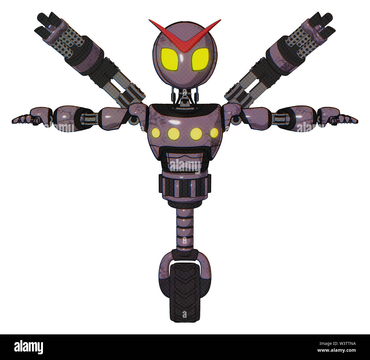 Automa contenente elementi: grigio stile alieno testa, gli occhi gialli, luce exoshielding torace, giallo luci del torace, minigun gruppo posteriore, monociclo ... Foto Stock