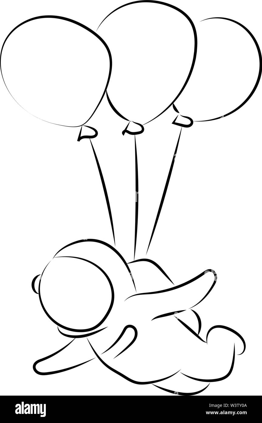Cosmonauta battenti su baloons, illustrazione vettore su sfondo bianco. Illustrazione Vettoriale