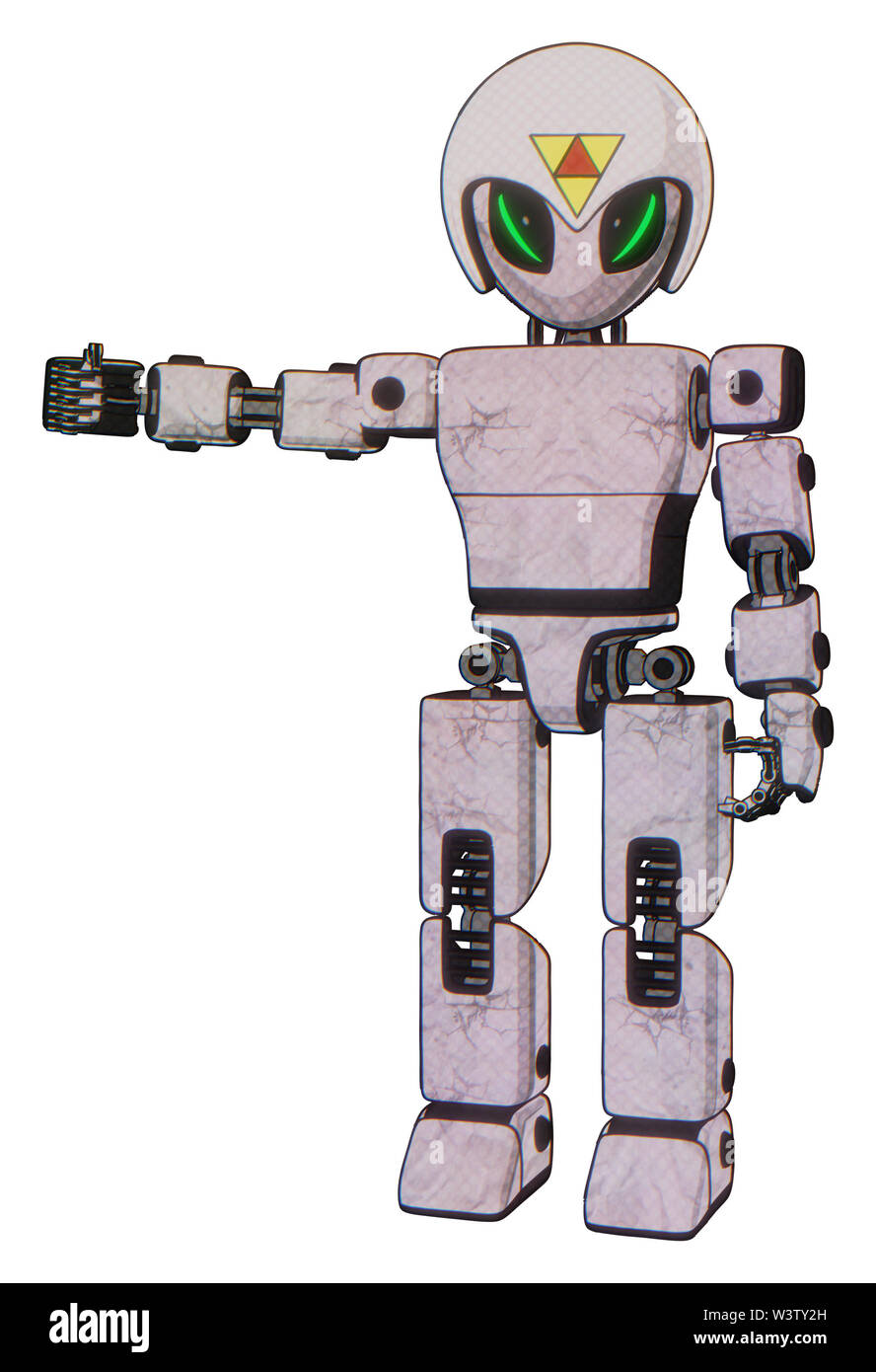 Automa contenente elementi: grigio stile alieno capo verde occhi demone, triangolo design, casco, luce exoshielding torace, prototipo exoplate petto. Foto Stock
