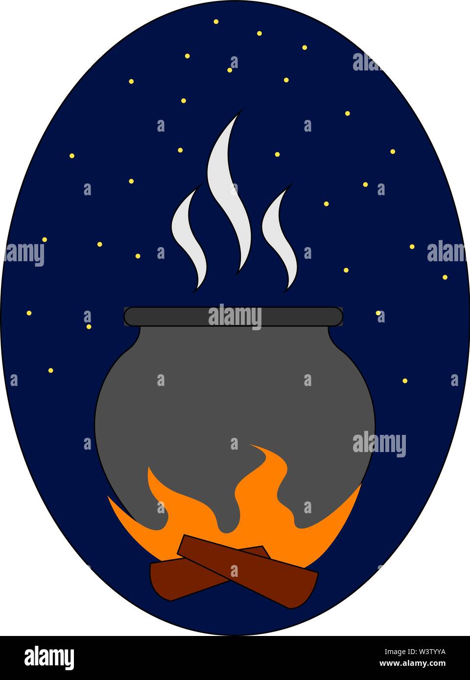 Fire pot nella notte, illustrazione, vettore su sfondo bianco. Illustrazione Vettoriale