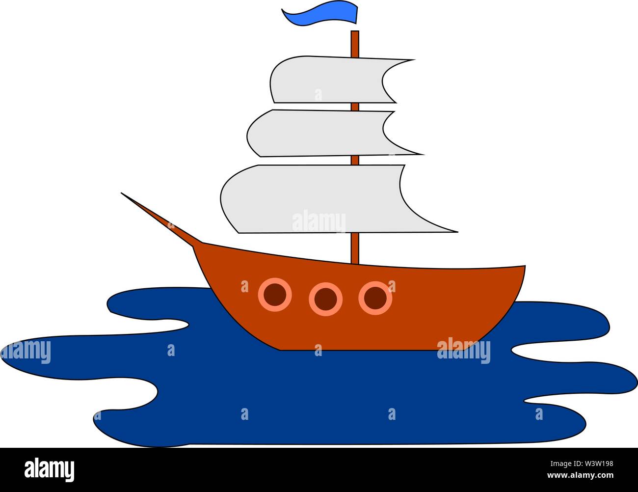 Nave sul mare aperto, illustrazione vettore su sfondo bianco Illustrazione Vettoriale