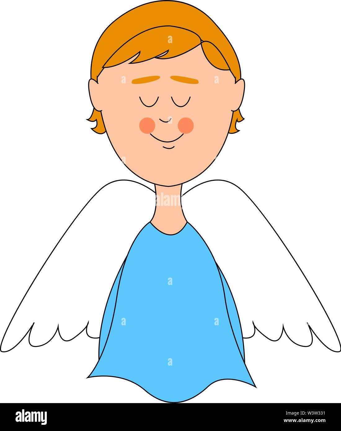 Angelo con ali bianche, illustrazione vettore su sfondo bianco. Illustrazione Vettoriale