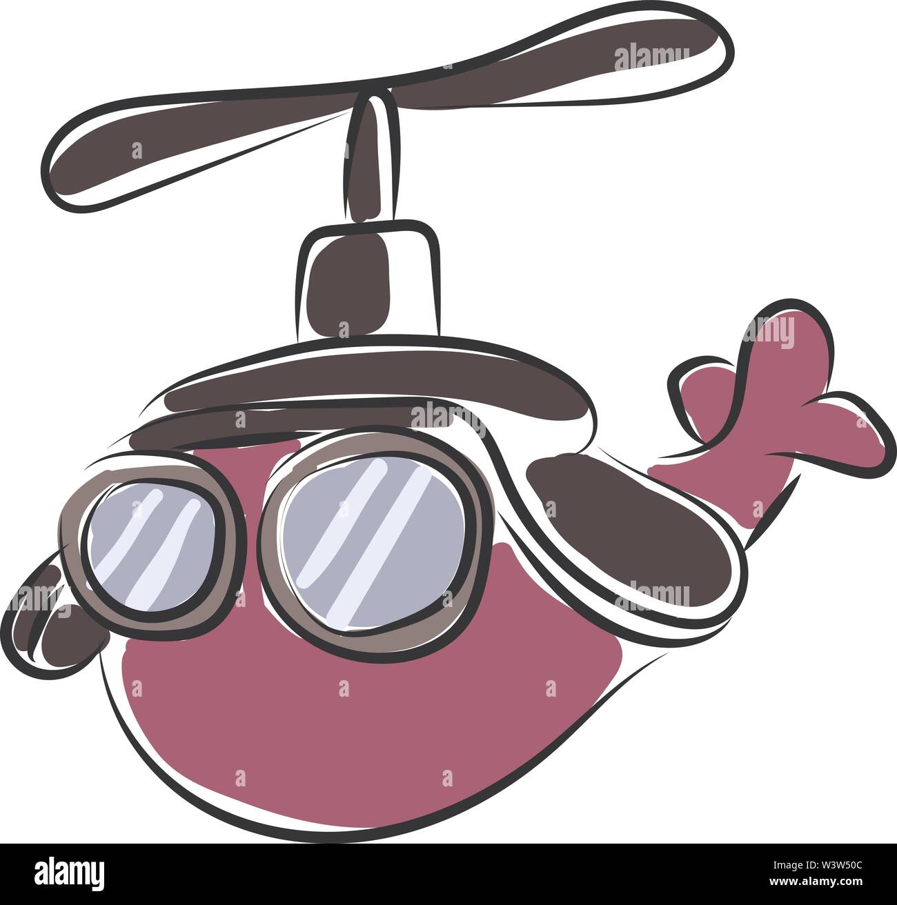 Elicottero viola con gli occhiali, illustrazione vettore su sfondo bianco. Illustrazione Vettoriale