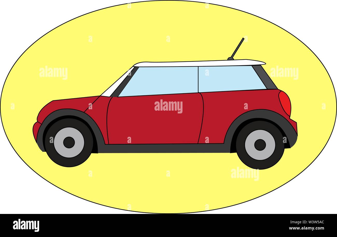 Red Mini Cooper, illustrazione vettore su sfondo bianco. Illustrazione Vettoriale