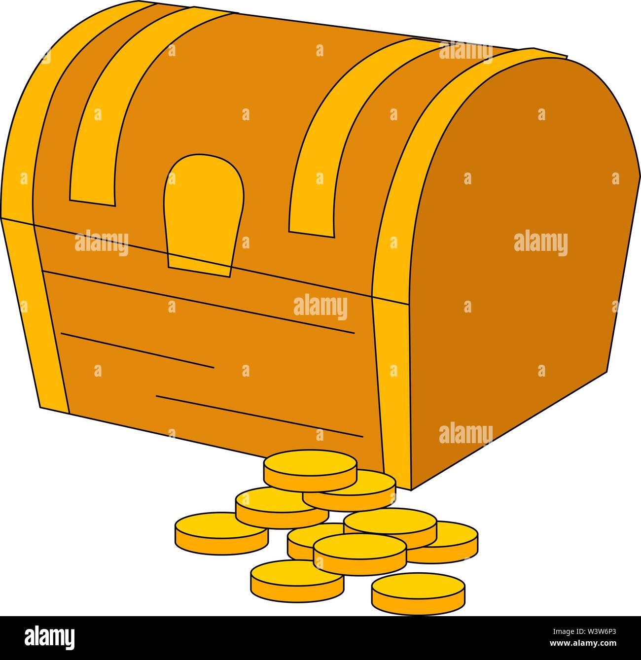 Scrigno con monete, illustrazione vettore su sfondo bianco. Illustrazione Vettoriale