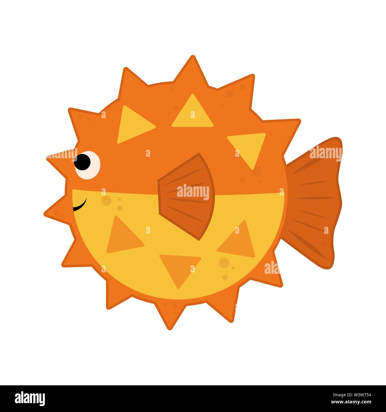 Orange globefish isolati su sfondo bianco. Carino illustrazione vettoriale cartoon pesce fugu. Illustrazione Vettoriale