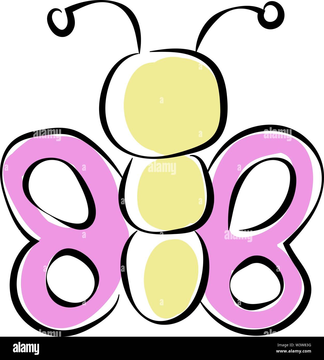 Farfalla con ali viola, illustrazione vettore su sfondo bianco. Illustrazione Vettoriale