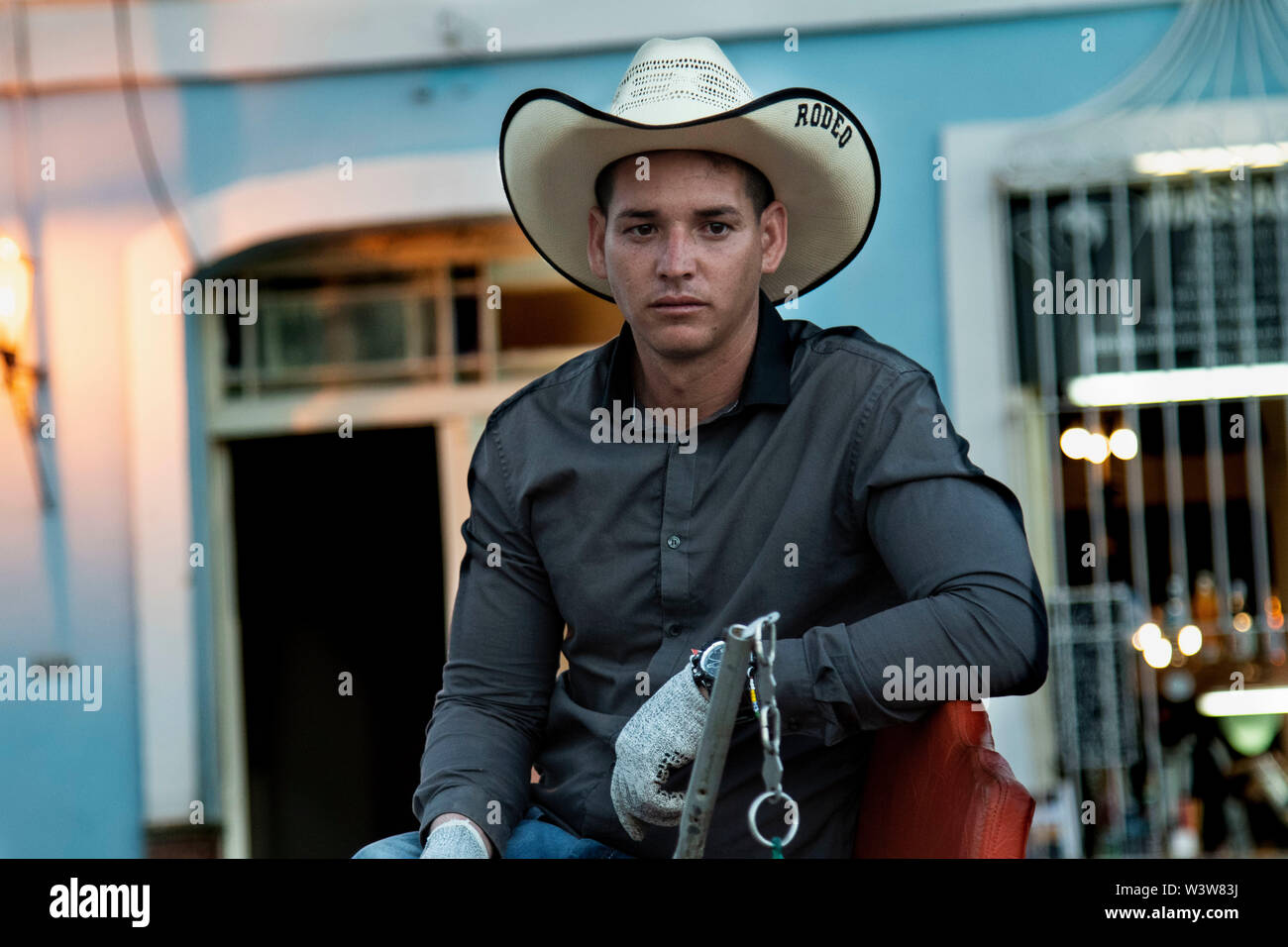 Un giovane, bella cowboy cubano in Trinidad, Cuba Foto Stock