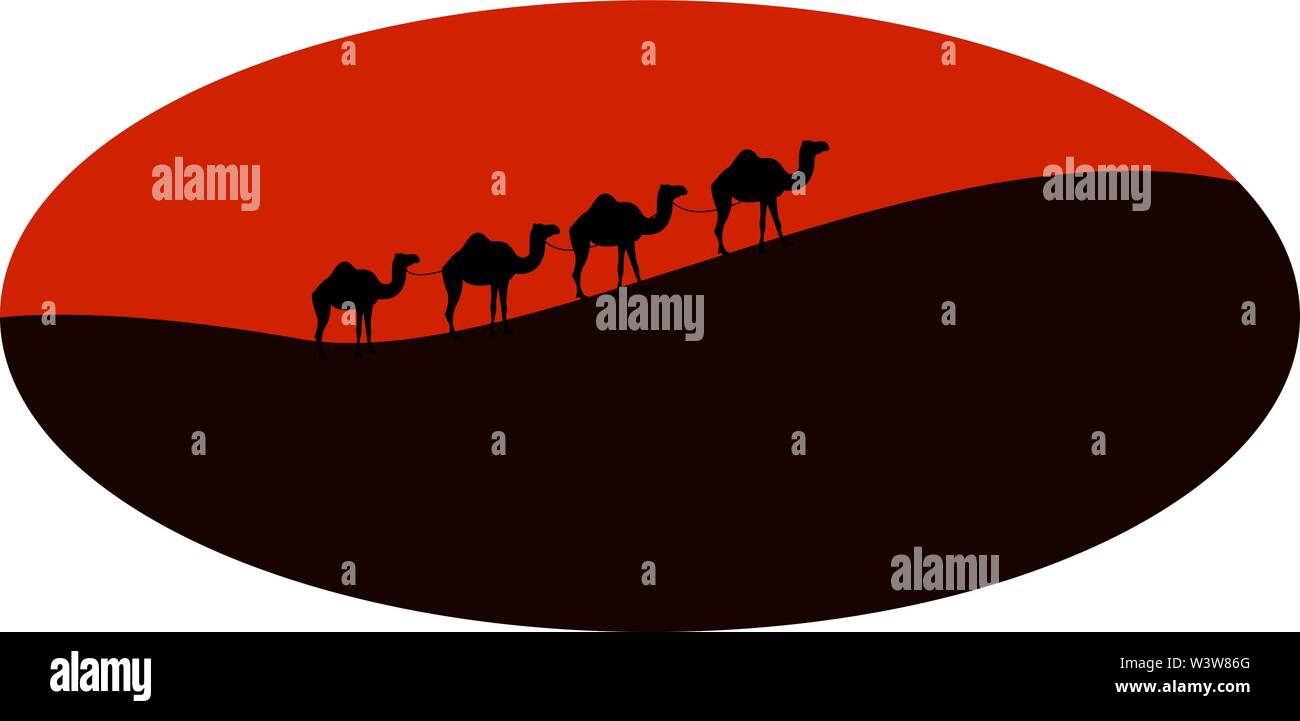 Cammelli nel deserto, illustrazione, vettore su sfondo bianco. Illustrazione Vettoriale