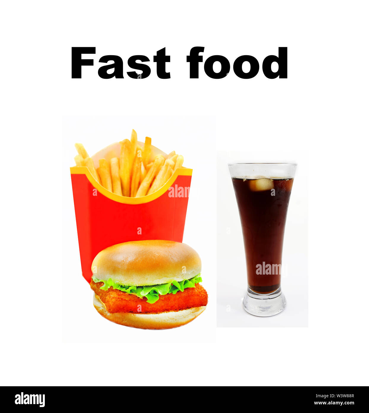 Hamburger con patatine fritte e il pesce è fotografato vicino a bordo in legno Foto Stock