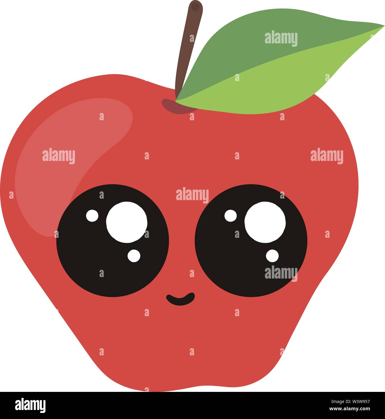 Carino apple con grandi occhi, illustrazione vettore su sfondo bianco. Illustrazione Vettoriale