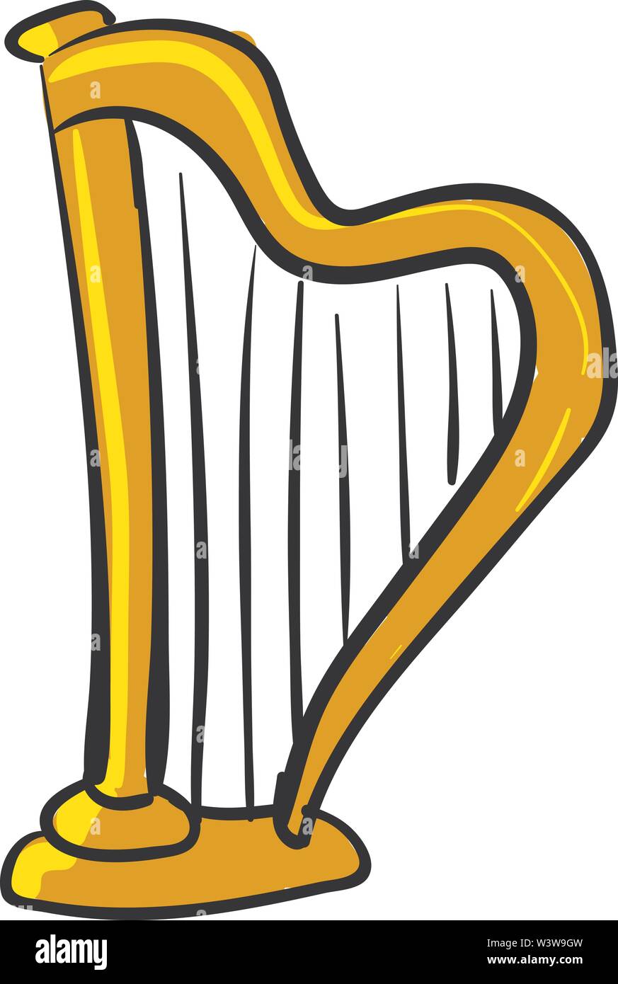 Oro arpa, illustrazione vettore su sfondo bianco. Illustrazione Vettoriale