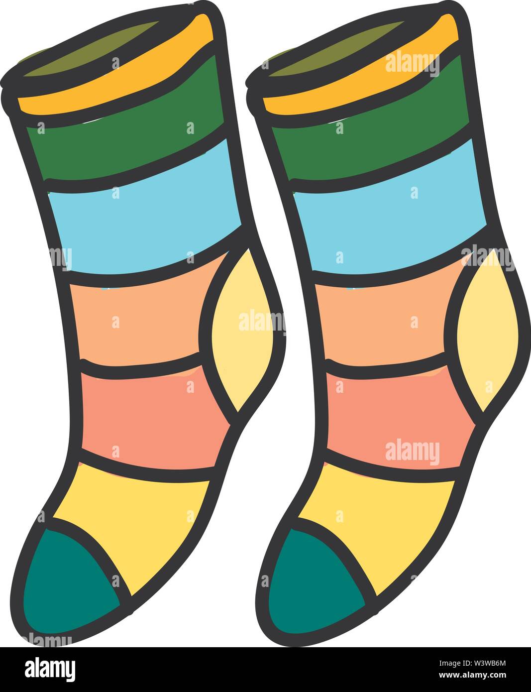 Calze multicolore, illustrazione vettore su sfondo bianco. Illustrazione Vettoriale