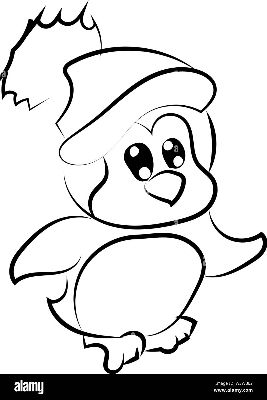 Pinguino con Cappello invernale, illustrazione vettore su sfondo bianco. Illustrazione Vettoriale