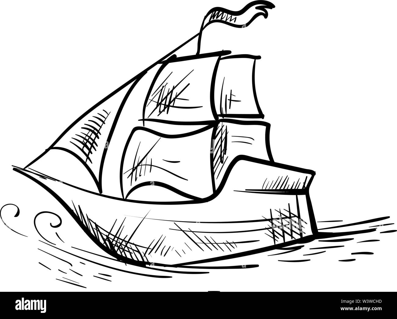 Disegno della nave, illustrazione vettore su sfondo bianco. Illustrazione Vettoriale