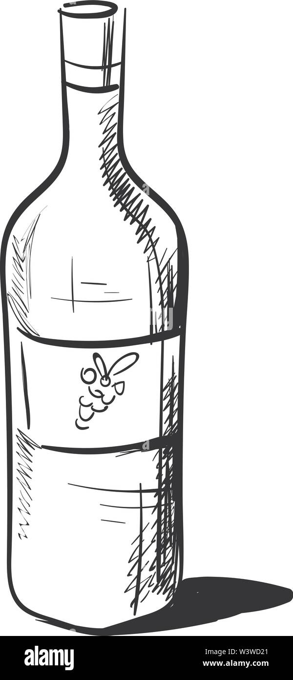 Bottiglia di vino disegno, illustrazione, vettore su sfondo bianco. Illustrazione Vettoriale