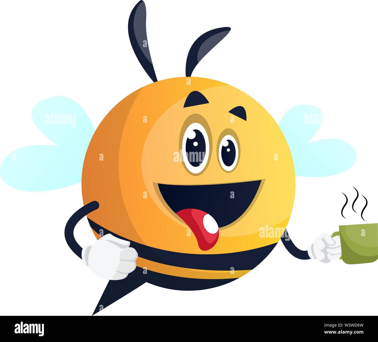 Bee tenendo un bicchiere, bee tenendo una tazza di caffè, di essere in possesso di una tazza di tè, illustrazione vettore su sfondo bianco. Illustrazione Vettoriale
