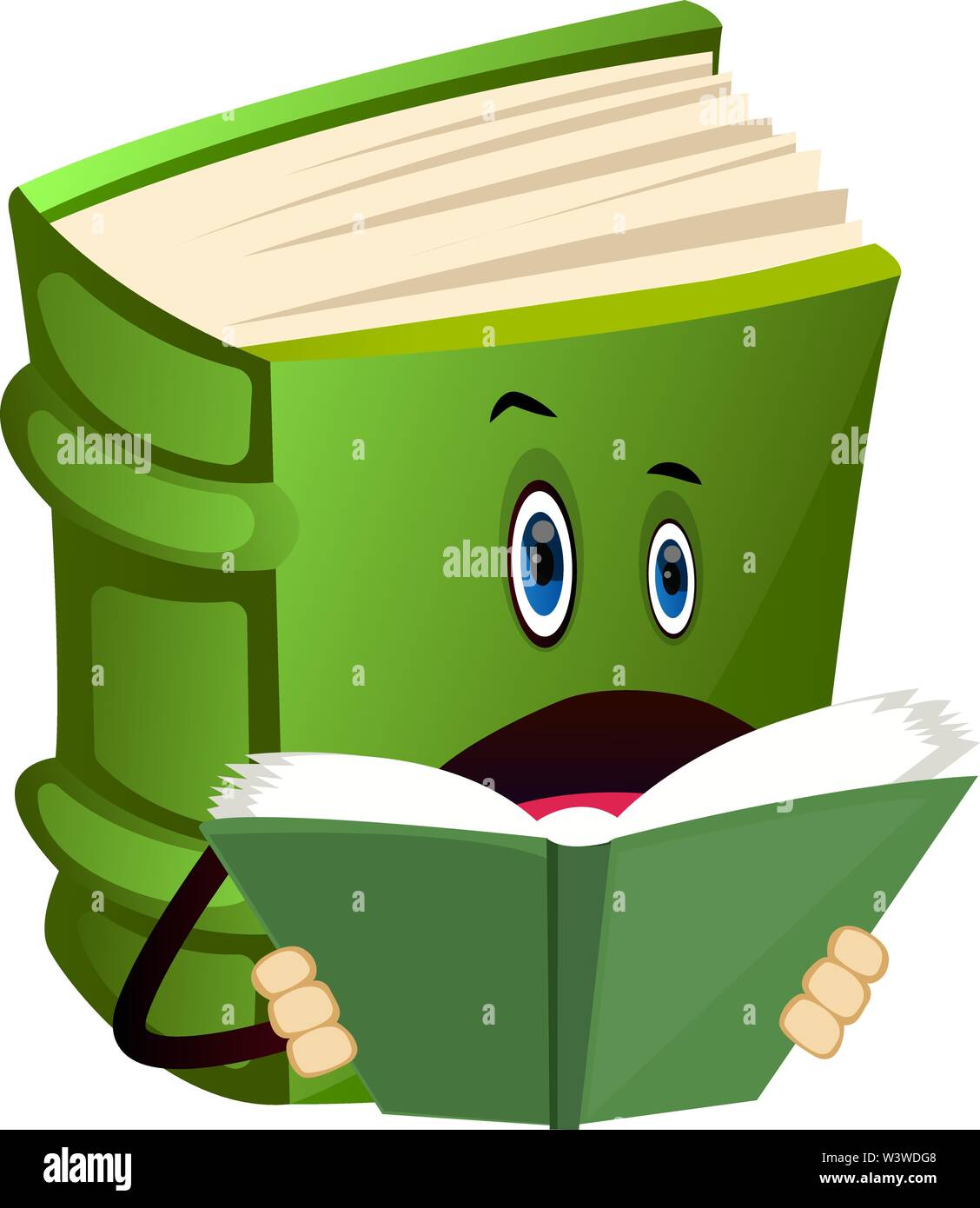 Cartoon del carattere del libro è la lettura di un libro, illustrazione vettore su sfondo bianco. Illustrazione Vettoriale