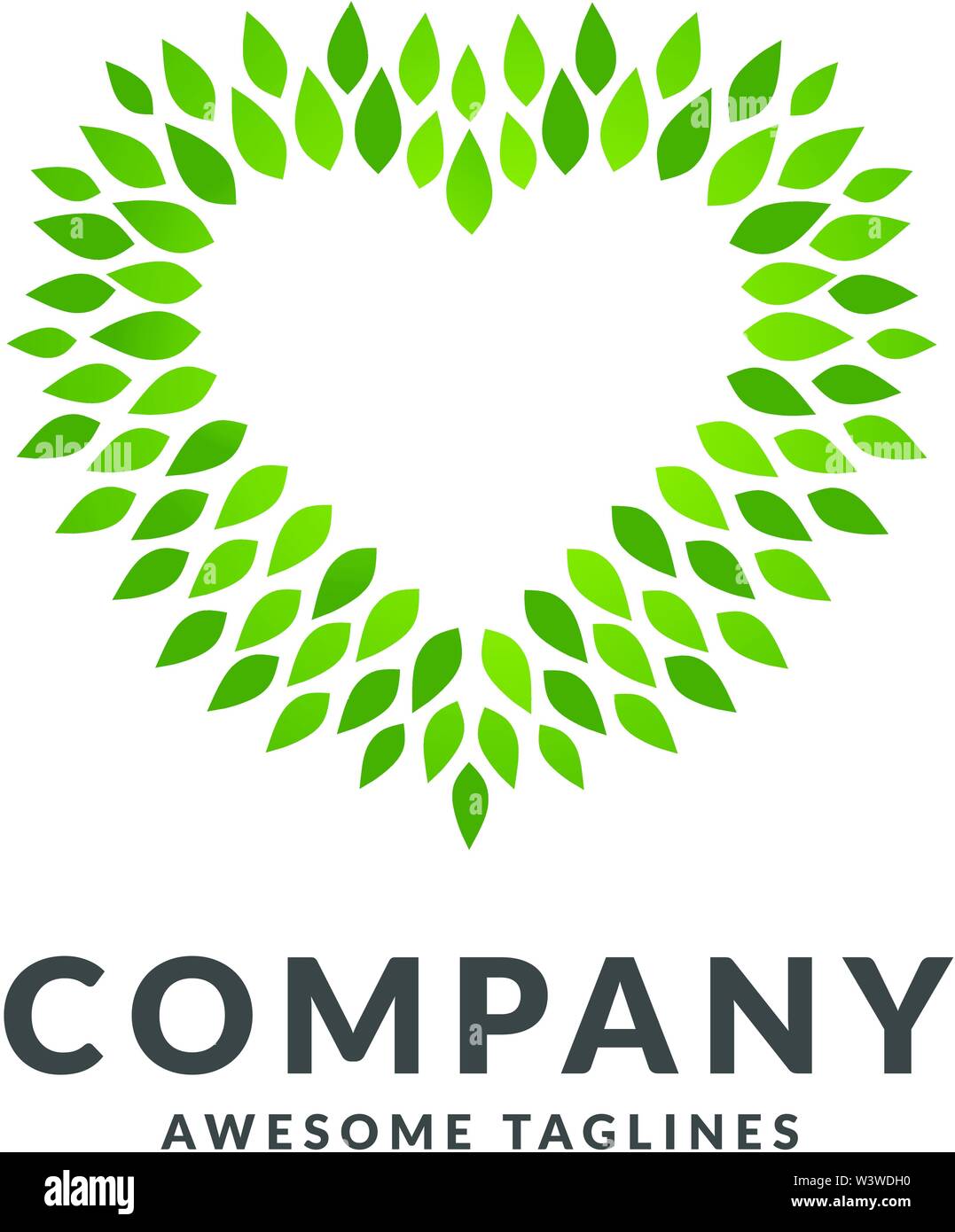 Cuore creativo realizzato da foglie verdi vettore logo, cuore verde con foglie vegano sanitari a base di erbe Illustrazione Vettoriale