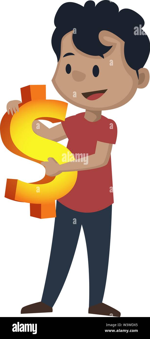 Il ragazzo è in possesso del dollaro, illustrazione vettore su sfondo bianco. Illustrazione Vettoriale